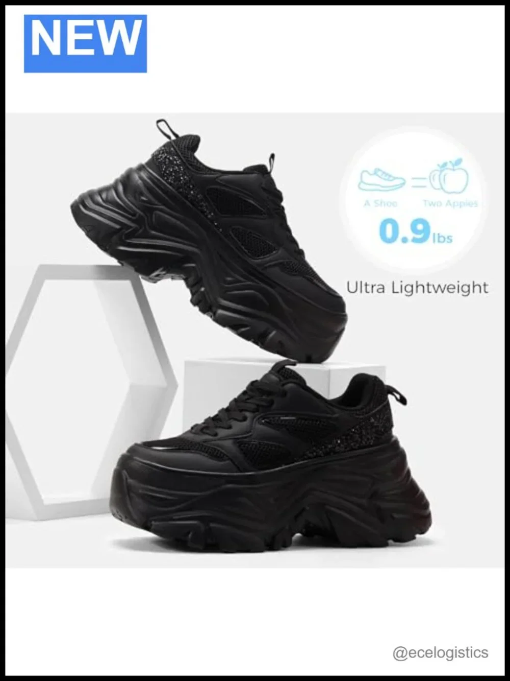 Women's Rhinestone Chunky Sneakers Breathable Lightweight Running